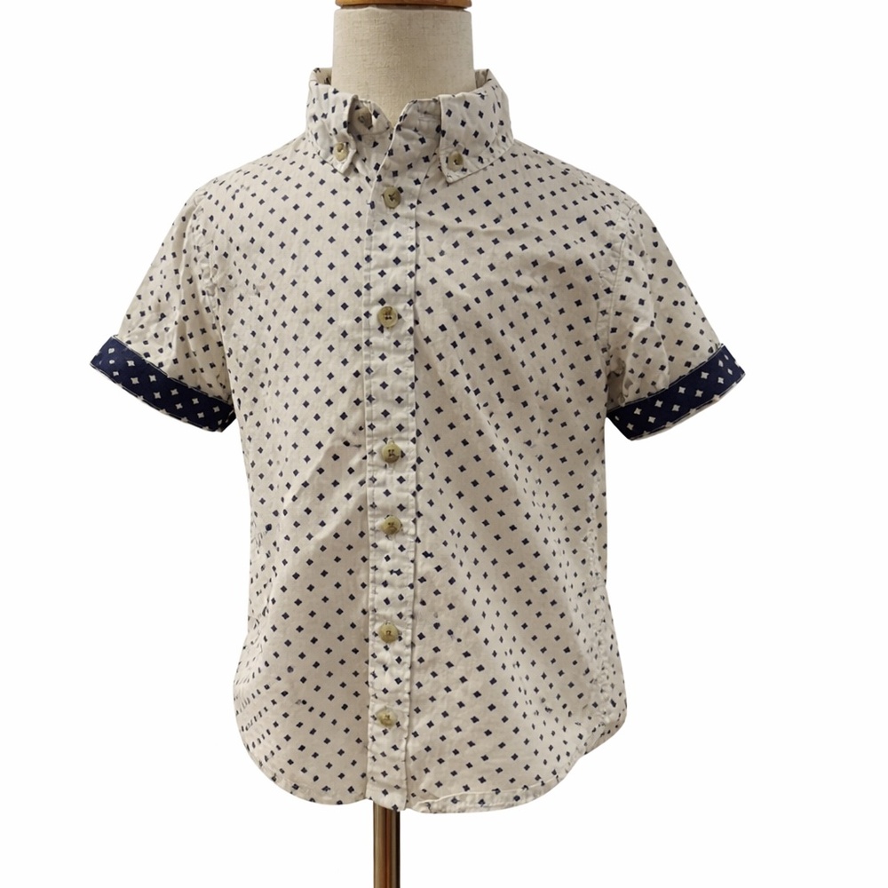 Maximus Rex Boys Button-Up Shirt – Size 4T – Tan & Navy Pattern